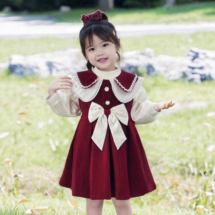 Girl's dress with festive collar and bow detail Mune Fashion