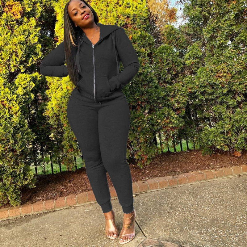 Ladies fitted hooded sweatdress set with zipper and snug jogging pants Mune Fashion