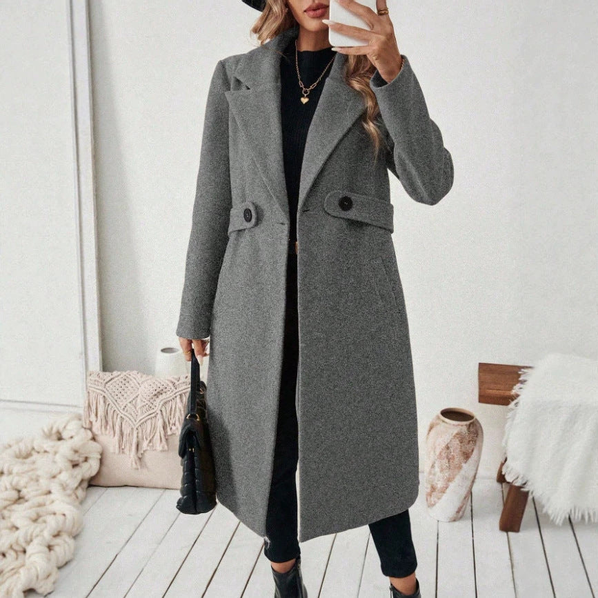 Women Longline Coat with Lapel Collar and Flap Pocket Detail Mune Fashion