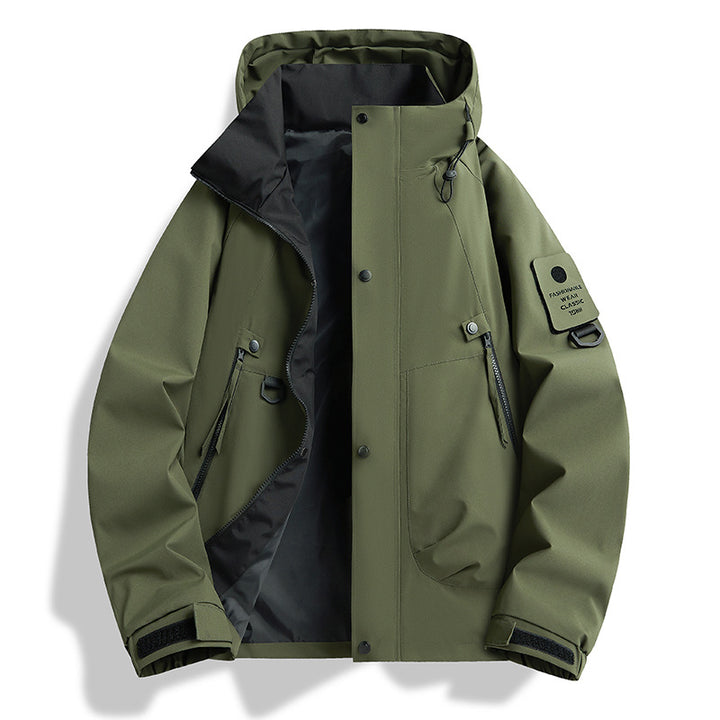 Men Water-Repellent Tech Utility Hooded Jacket with Hidden Zipper Mune Fashion