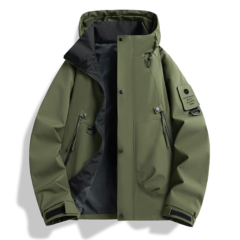 Men Water-Repellent Tech Utility Hooded Jacket with Hidden Zipper Mune Fashion