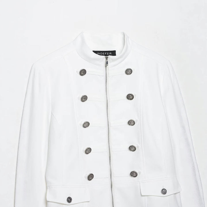 Women's Short Jacket in Officer Style with Stand Collar and Decorative Button Rows Mune Fashion