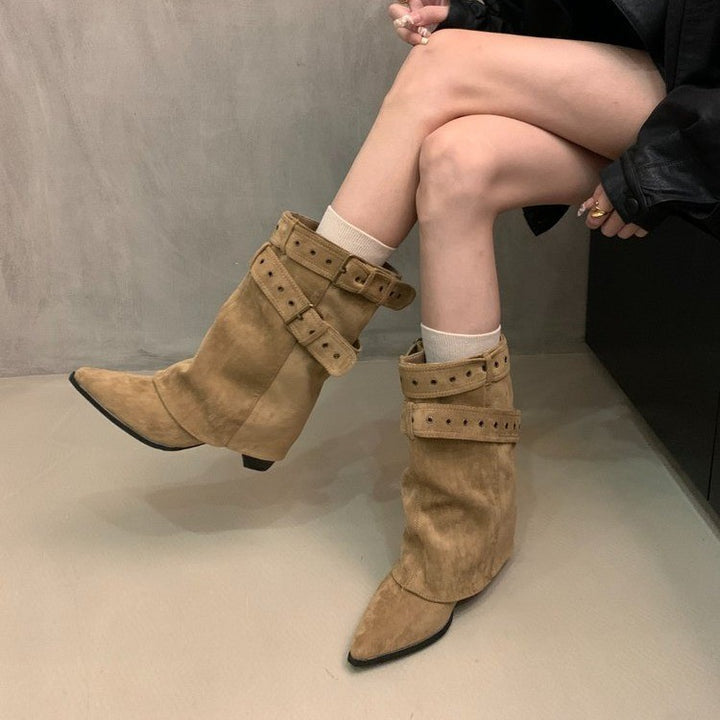 Ladies Elegant Ankle Boots with Strap Decor Mune Fashion