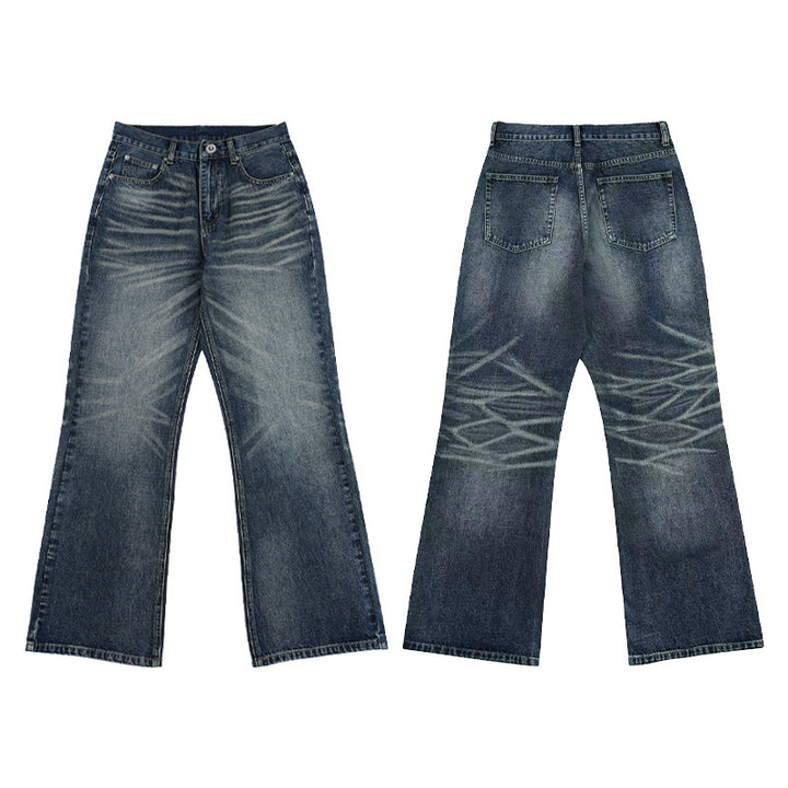 Men's Wide Flared Jeans in Vintage Look with Whisker Effect Mune Fashion