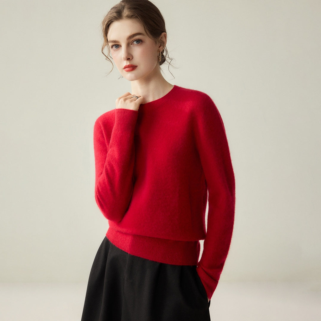 Ladies Lightweight Round Neck Sweater in Cashmere Look with Extra Fine Pile and Ribbed Hem Mune Fashion
