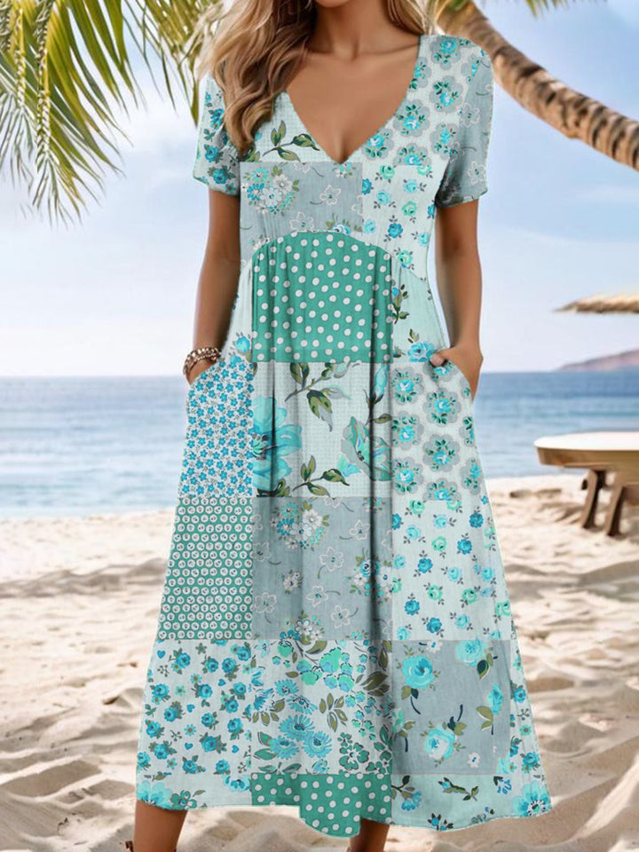 Ladies Maxi Dress with Floral Patchwork Design Mune Fashion