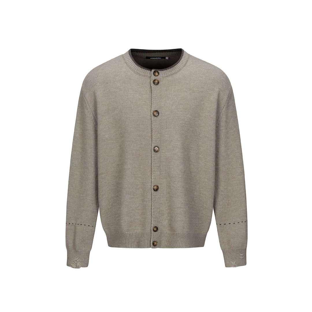 Unisex Simple Cardigan with Round Neck, Wooden Button Placket and Ribbed Hem Mune Fashion