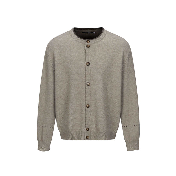 Unisex Simple Cardigan with Round Neck, Wooden Button Placket and Ribbed Hem Mune Fashion
