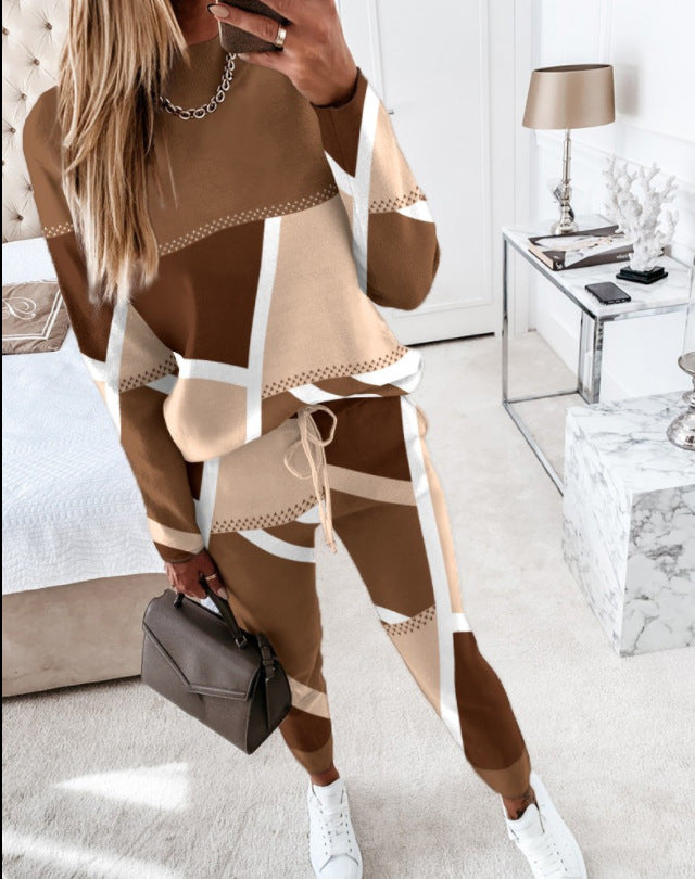 Women’s Casual Two-Piece Lounge Set with Graphic Print and Drawstring Mune Fashion