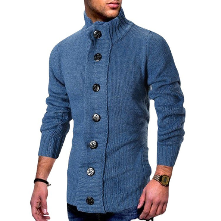 Men's knit cardigan with high button collar and fitted cut Mune Fashion