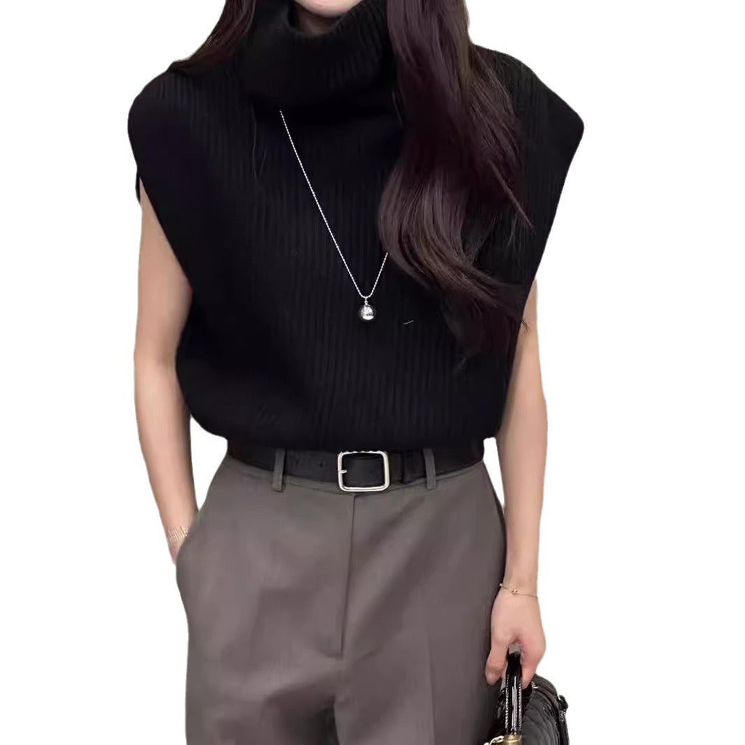 Women’s Knit Sleeveless Vest with Roll Neck and Ribbed Texture Mune Fashion