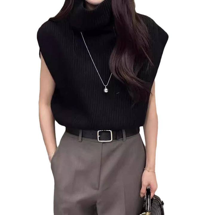 Women’s Knit Sleeveless Vest with Roll Neck and Ribbed Texture Mune Fashion