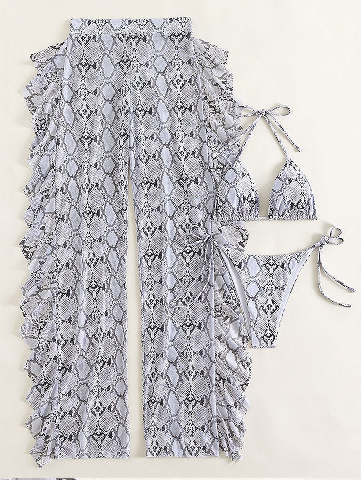 Women's Triangle Bikini Set with Playful Snake Pattern Mune Fashion