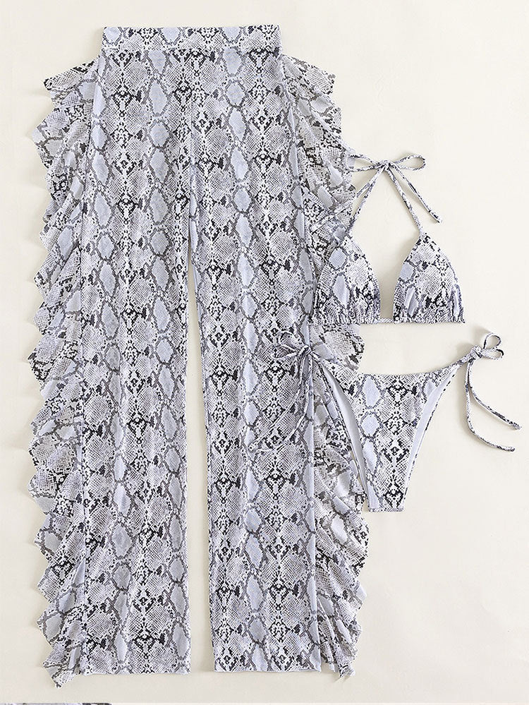Women's Triangle Bikini Set with Playful Snake Pattern Mune Fashion