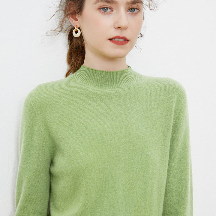 Women's soft fine-knit mock neck pullover with angora look and casual silhouette Mune Fashion