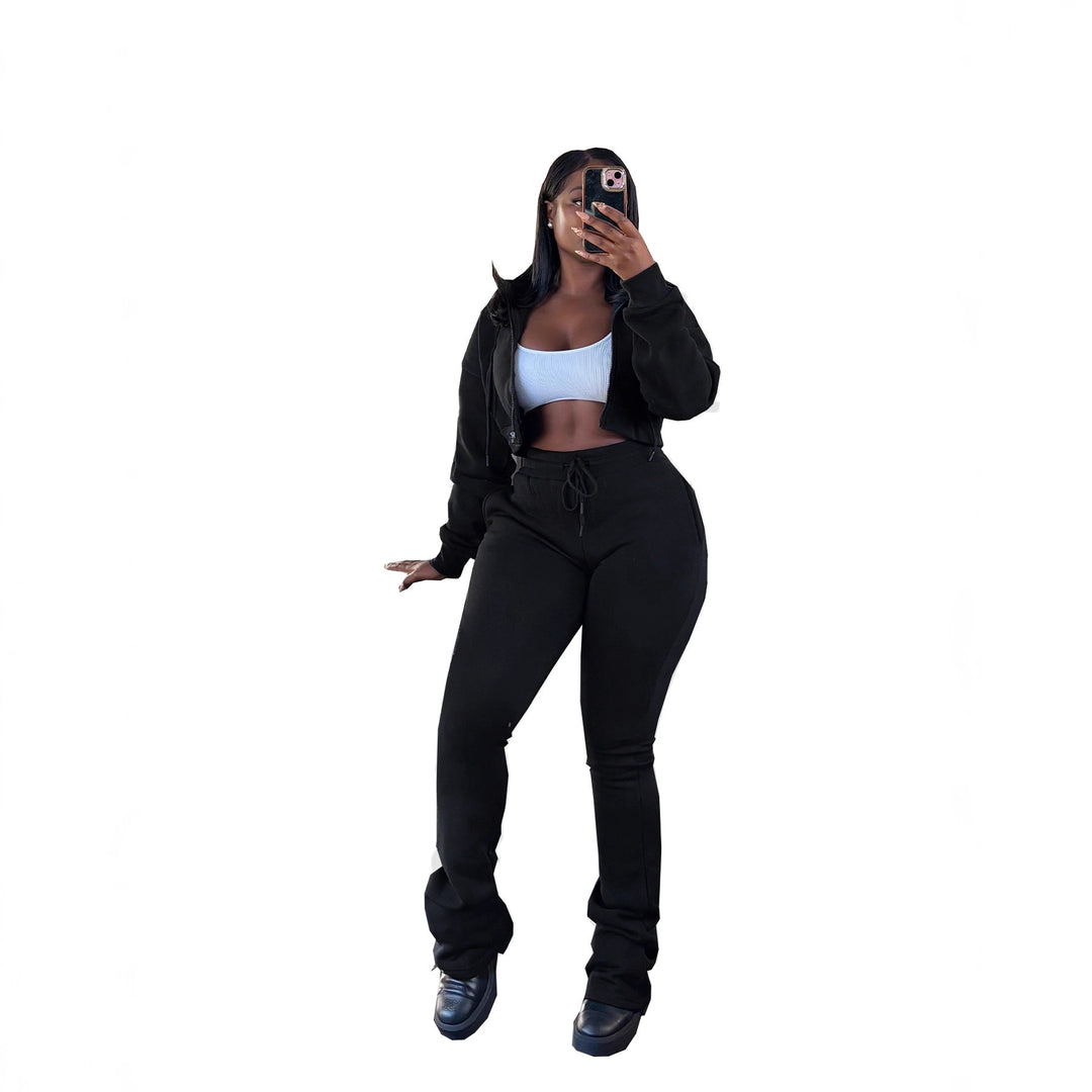 Women's cropped zip hoodie and high-waist jogger set with drawstring and lightly gathered ankle cuffs Mune Fashion