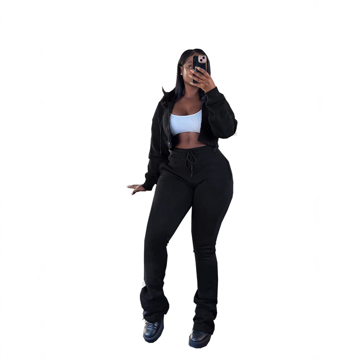 Women's cropped zip hoodie and high-waist jogger set with drawstring and lightly gathered ankle cuffs Mune Fashion