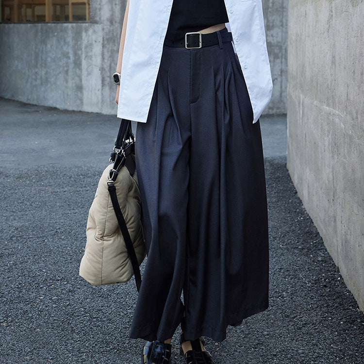Women's High-Waisted Palazzo Pleated Trousers with Wide, Flowing Leg Mune Fashion
