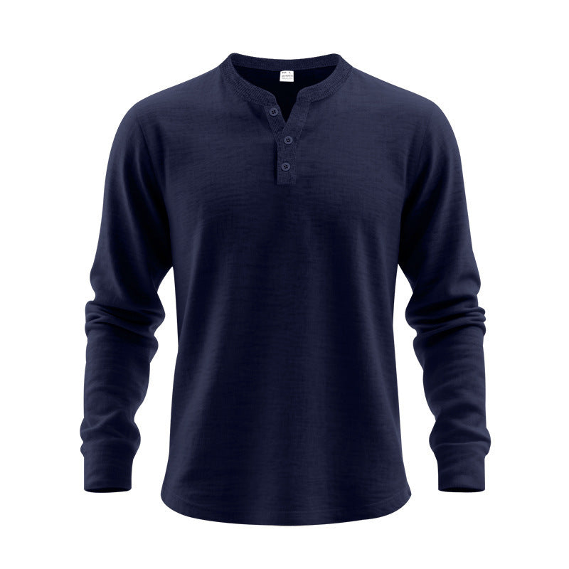 Men's long-sleeved Henley shirt made of thermo cotton blend with short button placket and ribbed collar Mune Fashion