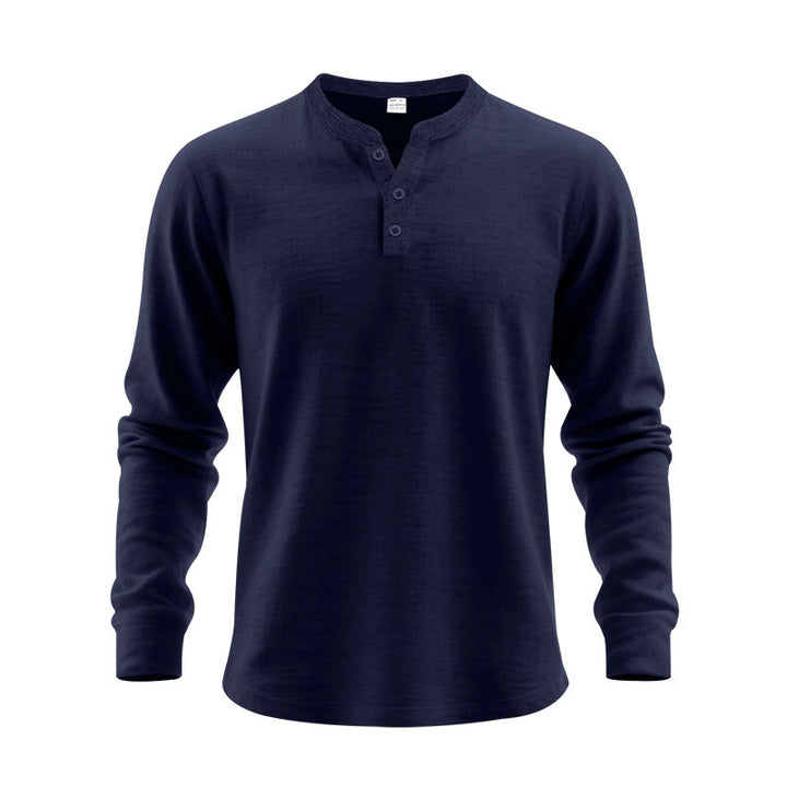 Men's long-sleeved Henley shirt made of thermo cotton blend with short button placket and ribbed collar Mune Fashion