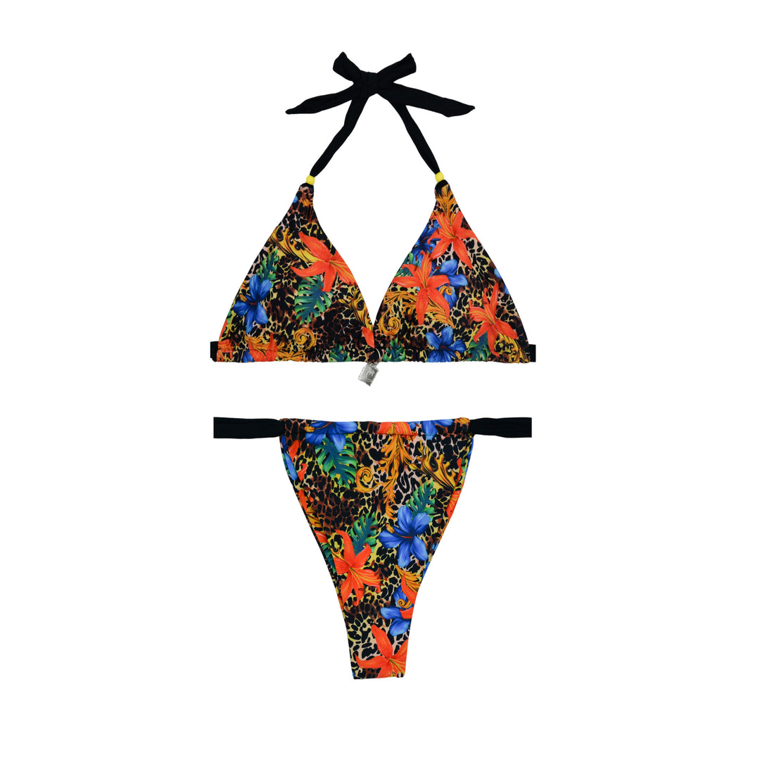 Women's Triangle Bikini with Colorful Floral Pattern and Adjustable Straps Mune Fashion