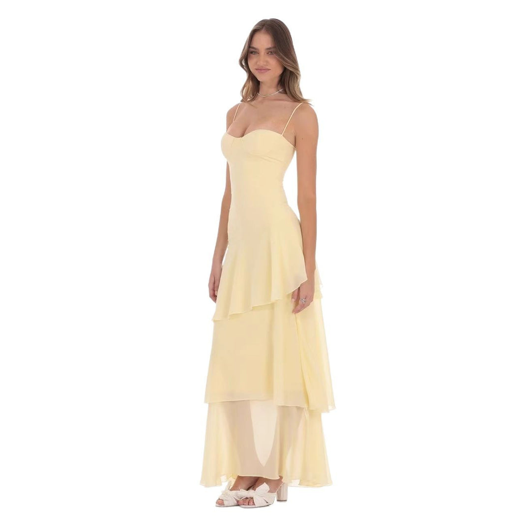 Women nan romantic tiered maxi dress with heart neckline and delicate spaghetti straps Mune Fashion