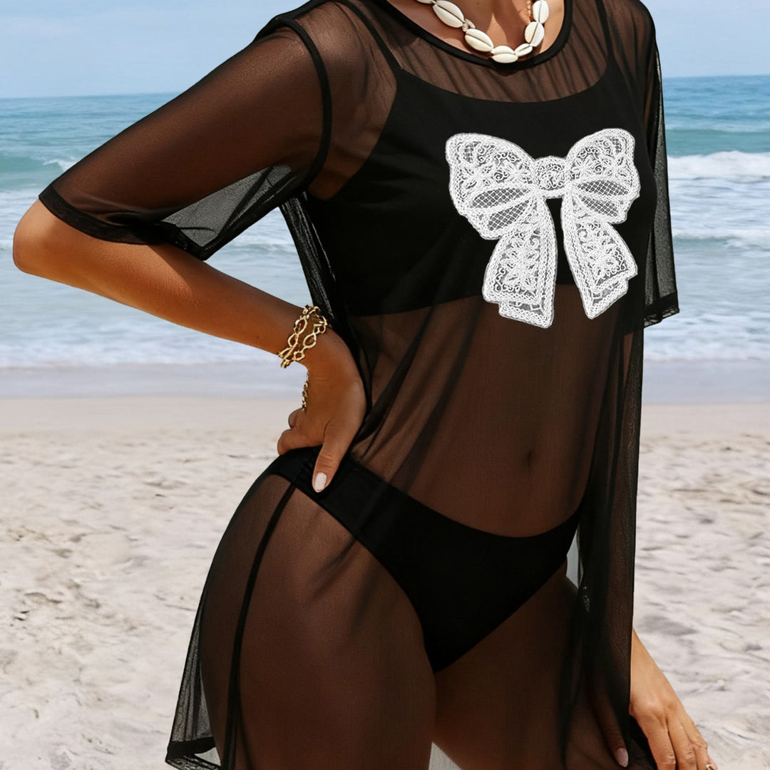 Women's transparent beach cover-up with delicate lace pattern Mune Fashion