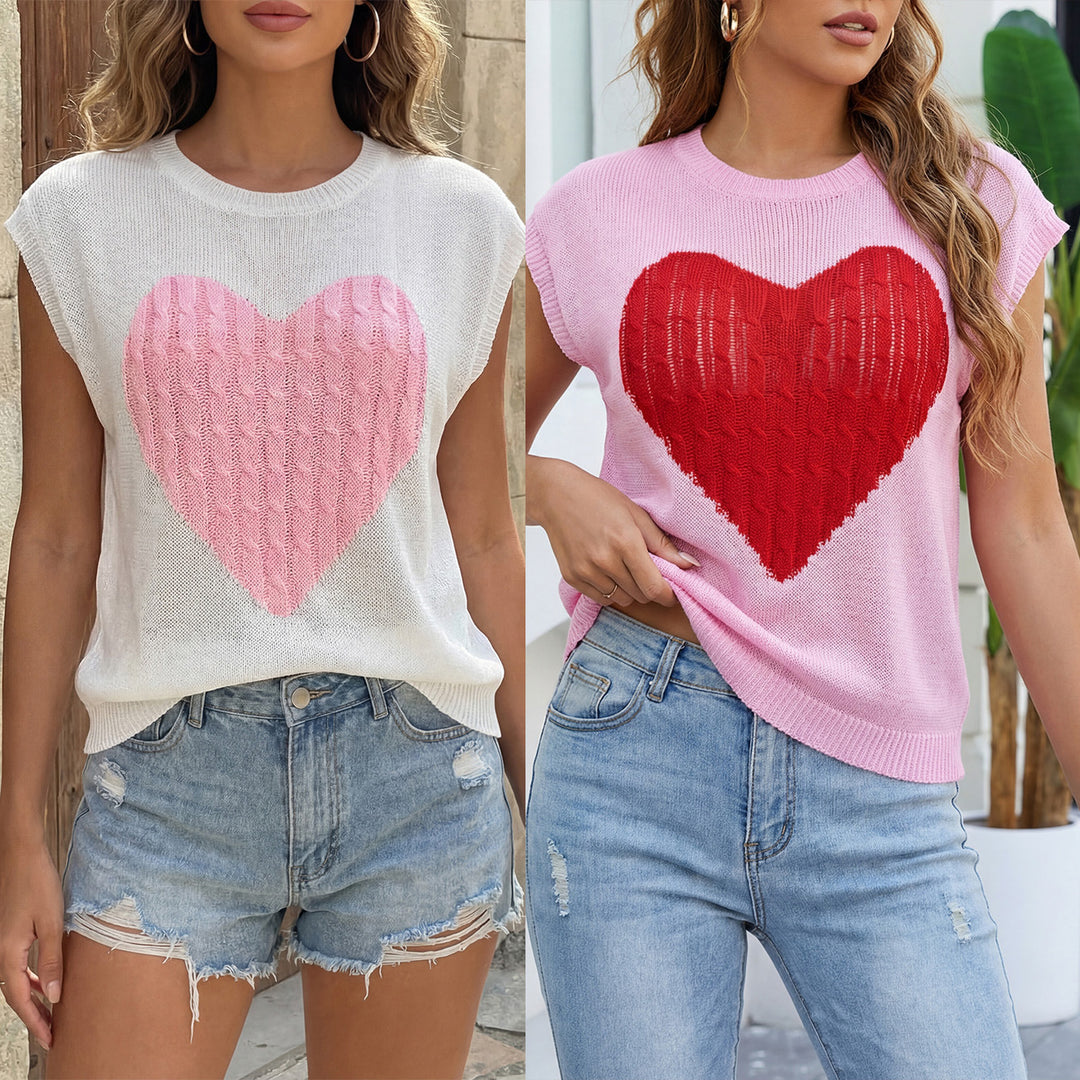 Women cuddly knit top with heart pattern Mune Fashion