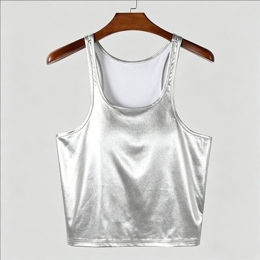 Women's fitted shiny tank top with racerback and fine seam finishing Mune Fashion