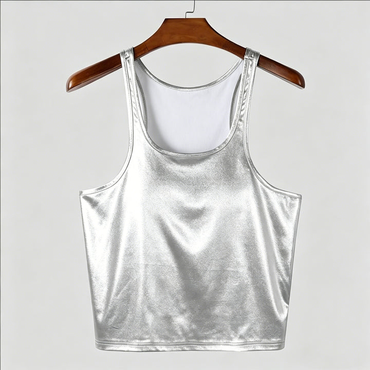 Women's fitted shiny tank top with racerback and fine seam finishing Mune Fashion