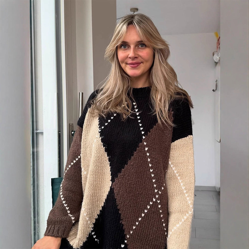 Women's chunky knit oversized sweater with diamond knit pattern Mune Fashion