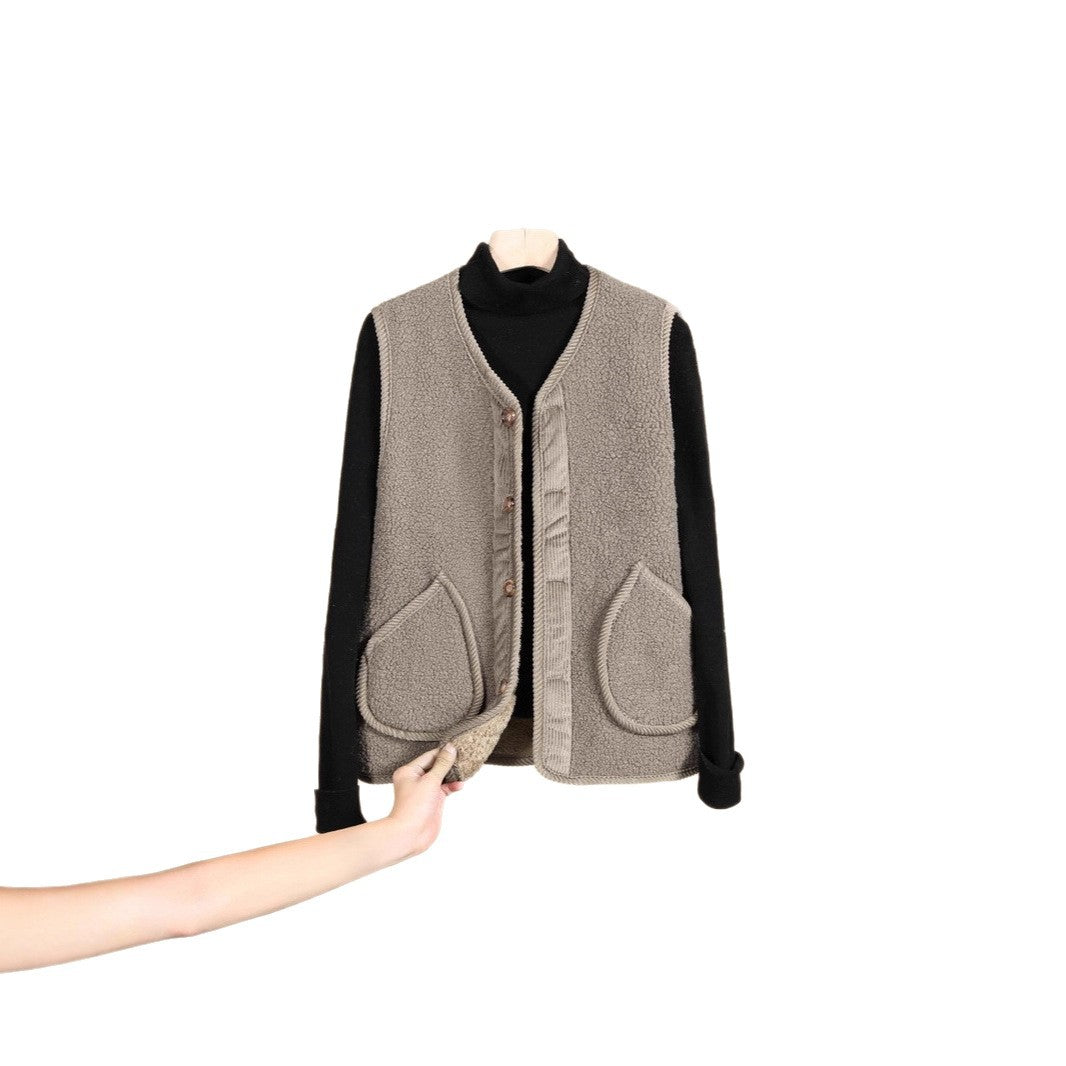 Women's Sleeveless Thermofleece Vest with Button Placket and Round Pockets Mune Fashion