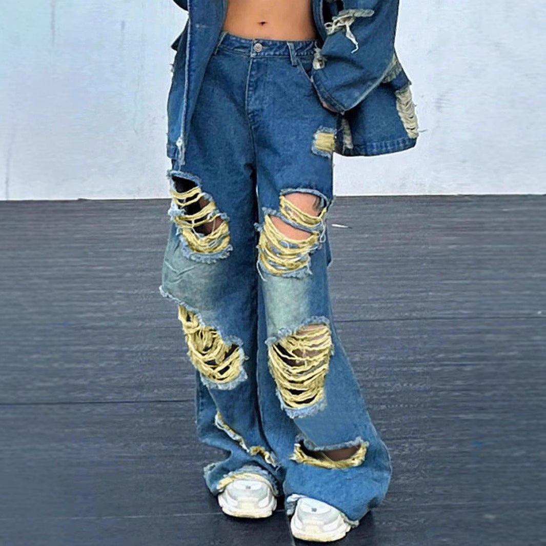 Women wide Destroyed-Baggy-Jeans with large frayed rips and relaxed fit Mune Fashion