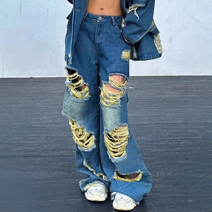 Women wide Destroyed-Baggy-Jeans with large frayed rips and relaxed fit Mune Fashion
