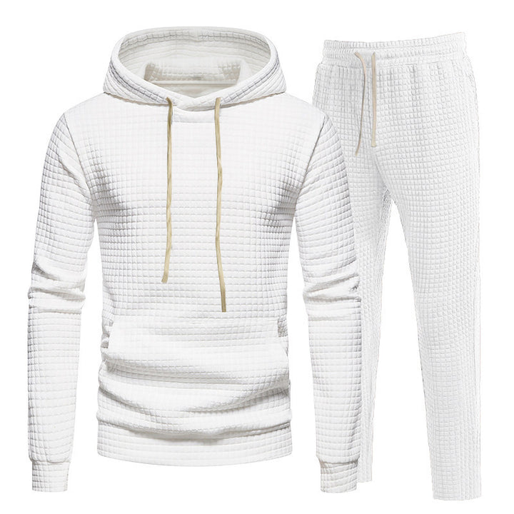 Men's Waffle Texture Leisure Set with Hoodie and Drawstring Joggers Mune Fashion