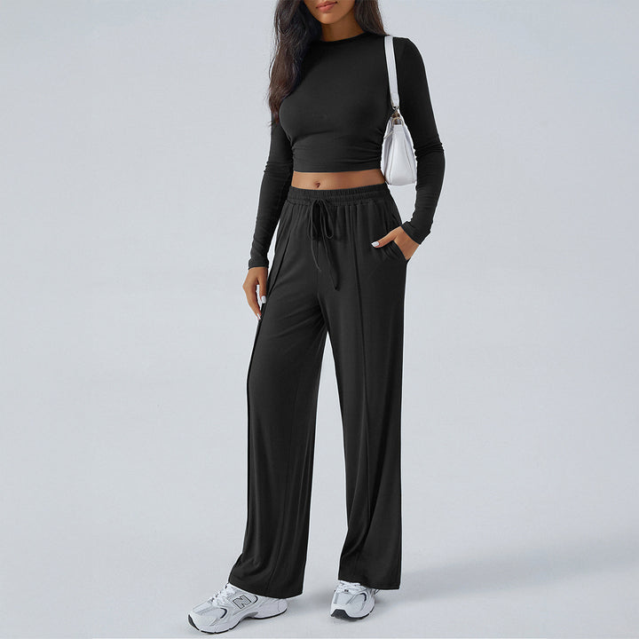 Ladies wide lounge pants with elastic drawstring waistband and flowing jersey quality Mune Fashion