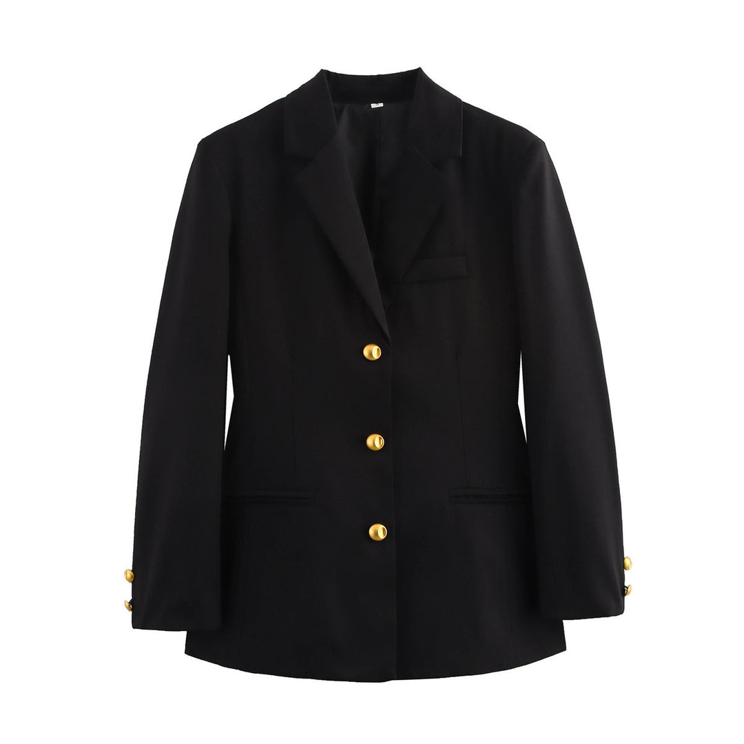 Women's classic single-breasted blazer in mini houndstooth with gold button placket and princess seams Mune Fashion