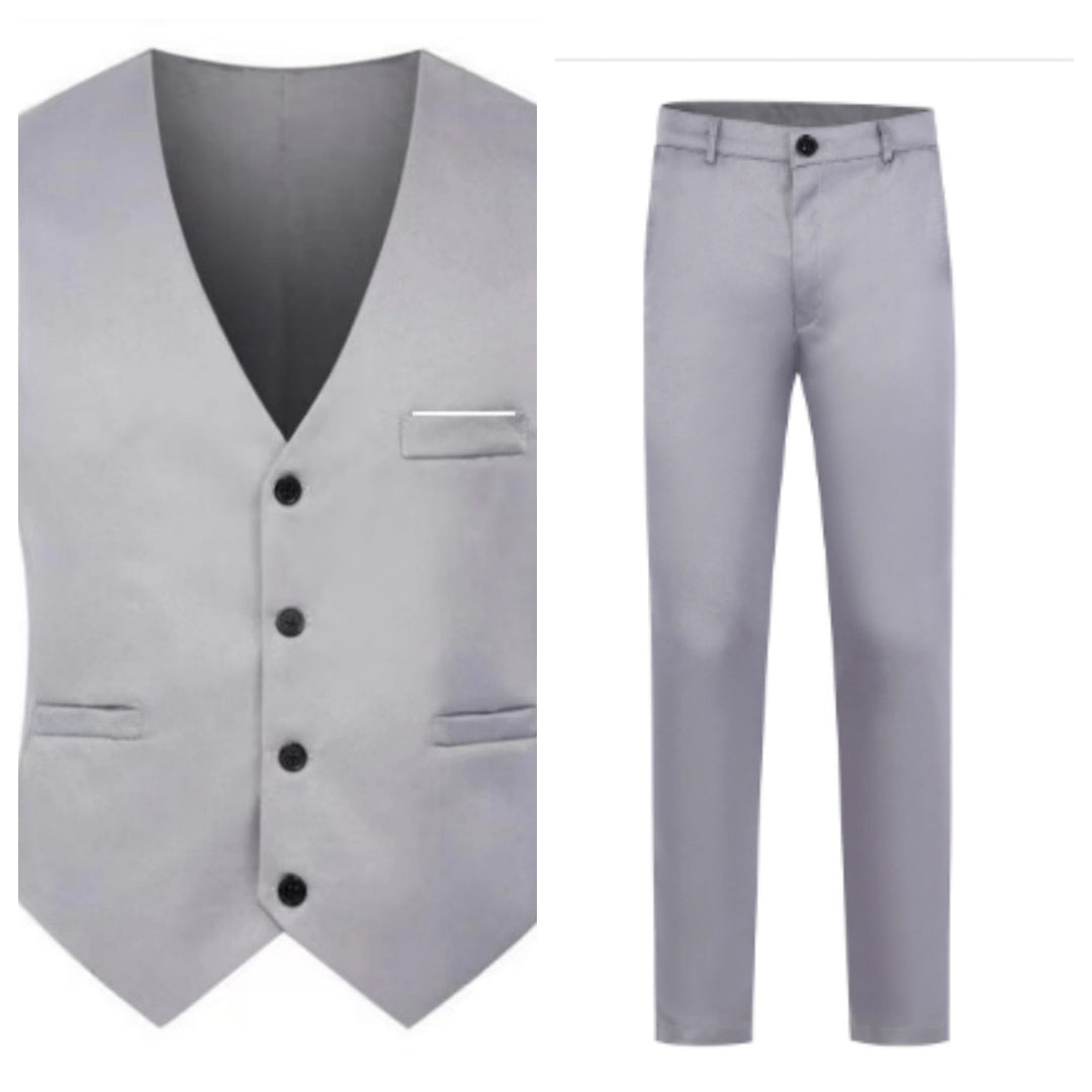 Men's elegant satin vest with V-neck and slim-fit suit trousers Mune Fashion