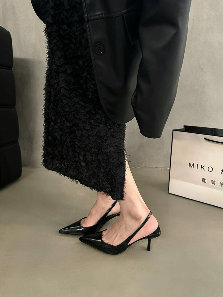 Women pointed toe slingback pumps with low stiletto heel and patent finish Mune Fashion