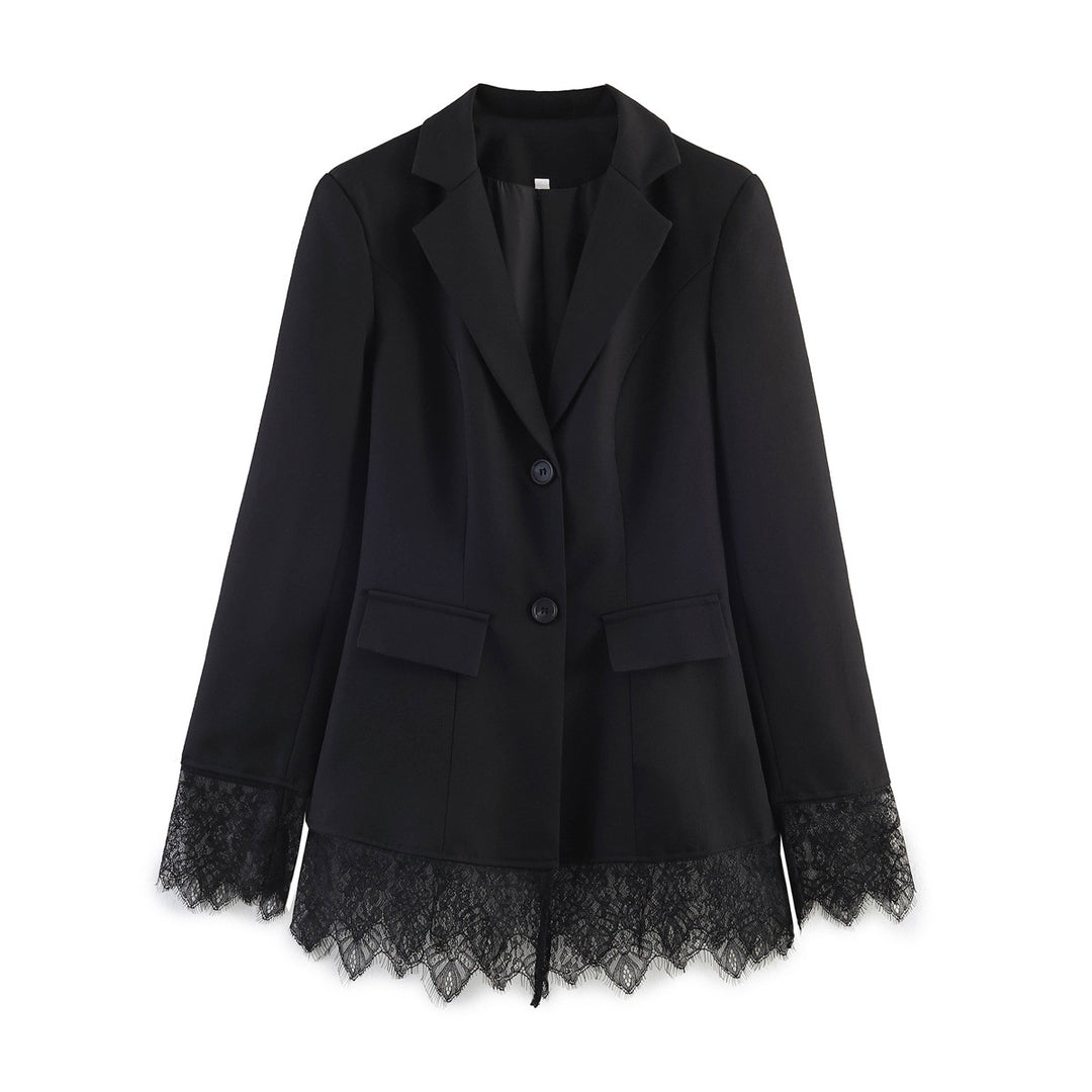 Women's tailored blazer with lace hem and flap pockets Mune Fashion