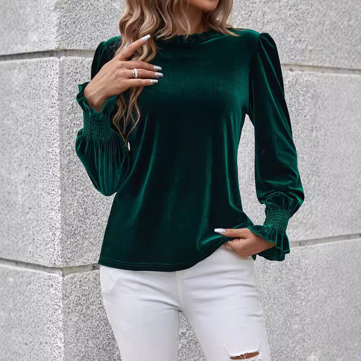 Women's Velvet Top with Ruffled Sleeves Mune