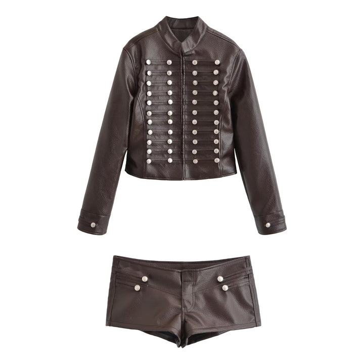 Women's short jacket in sailor military mix with decorative rows and stand-up collar Drune
