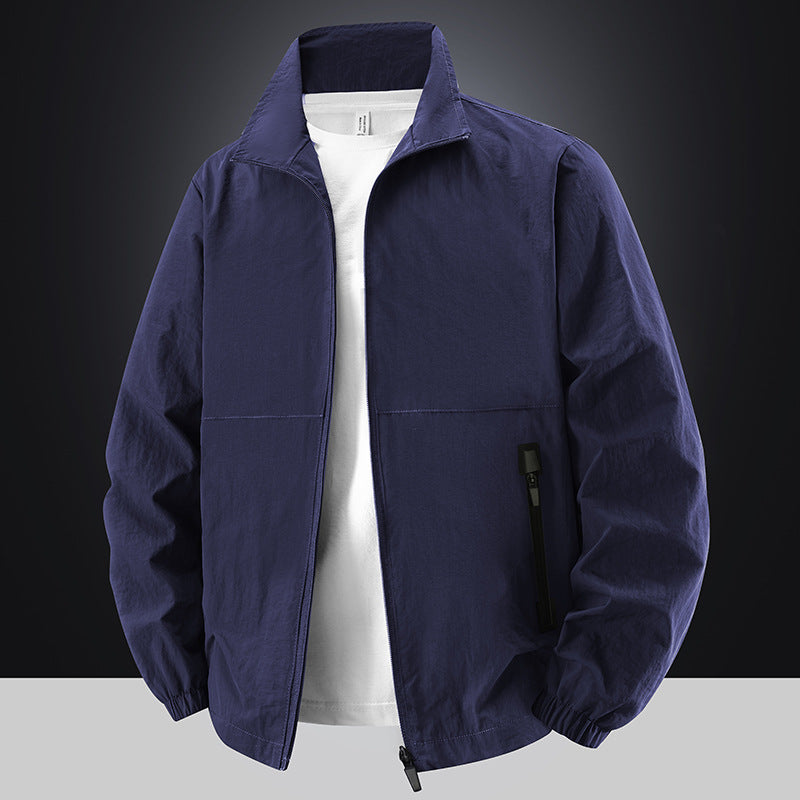 Men's Lightweight Cotton Blend Transitional Jacket with Stand-Up Collar and Concealed Zipper Mune Fashion