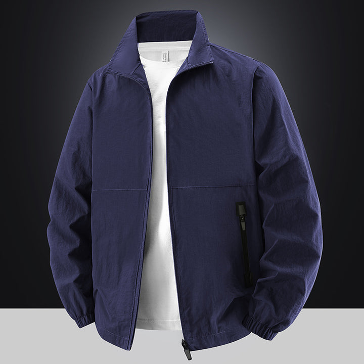 Men's Lightweight Cotton Blend Transitional Jacket with Stand-Up Collar and Concealed Zipper Mune Fashion