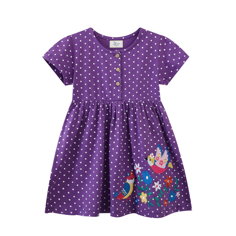 Girls summer dress with pretty bird and flower appliqués Mune Fashion