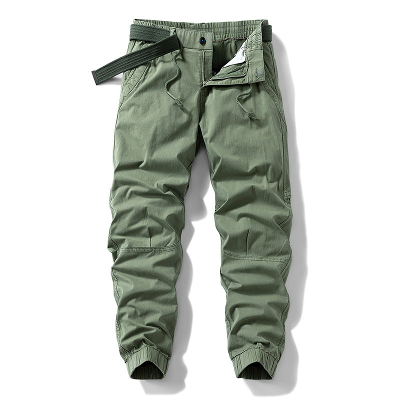 Herren Atmungsaktive Outdoor-Cargohose im Joggerstil mit integriertem Stoffgürtel und ergonomischen Kniefalten Mune Fashion