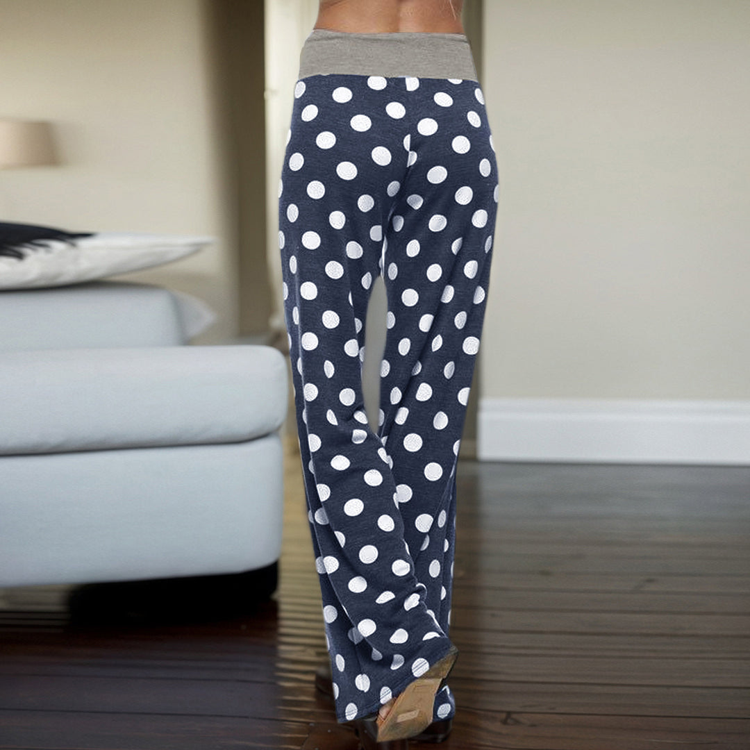 Women's flared Palazzo lounge pants with high comfort waistband, drawstring, and dotted pattern Mune Fashion