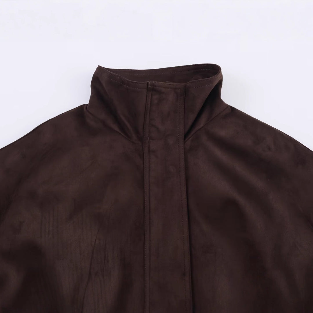 Ladies Oversize Velvet Jacket with High Stand-Up Collar and Elastic Hem Mune Fashion
