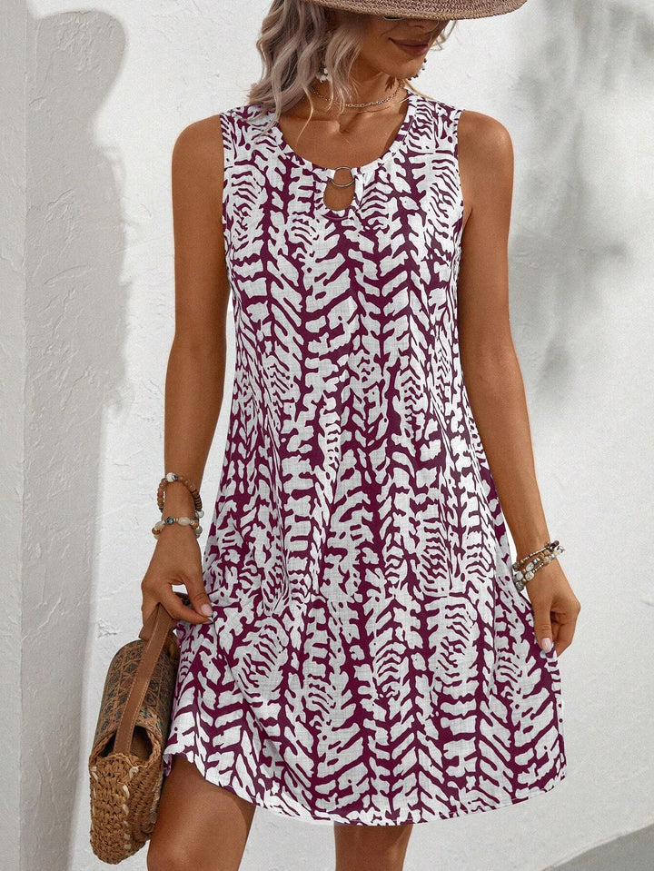 Women's Sleeveless Boho Midi Dress with Paisley Print, Ring Keyhole and Loose Shift Cut Mune Fashion