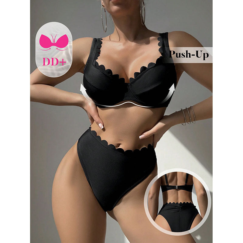Ladies High-Cut Bikini Set with Decorative Wave Edge Mune Fashion